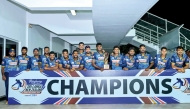 Sri Lanka’s players pose with the series trophy after winning the ODI series against the New Zealand 2-0 in Pallekele,  Kandy, yesterday.