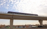 A metro train is tested on the line leading to the King Abdullah Financial District station in the Saudi capital Riyadh on November 26, 2024. (Photo by Fayez Nureldine / AFP)
