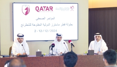 Qatar Chess Association President Mohammed Al Mudahka (centre) and QCA Executive Director and Tournament Director Hamad Al Tamimi (right), during a press conference yesterday.