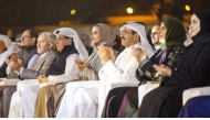 Vice Chairperson and CEO of Qatar Foundation H E Sheikha Hind bint Hamad Al Thani; Minister of State and President of Qatar National Library H E Hamad bin Abdulaziz Al Kawari; and former Minister of Energy and Industry H E Dr. Mohammed bin Saleh Al Sada  and other dignitaries during the event.