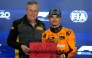 McLaren's British driver Lando Norris is presented with the Pirelli sprint qualifying award after the sprint qualifying session ahead of the Formula One Qatar Grand Prix at the Lusail International Circuit  on November 29, 2024. (Photo by Darko Bandic / POOL / AFP)