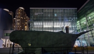 An art installation depicting a whale with an interior lined with plastic waste is displayed near the entrance of Bexco in Busan on November 30, 2024, the venue of the fifth meeting of the Intergovernmental Negotiating Committee to develop an international legally binding instrument on plastic pollution (INC-5). (Photo by ANTHONY WALLACE / AFP)
