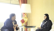 Prime Minister of Barbados H E Mia Mottley meeting with Minister of State for International Cooperation H E Maryam bint Ali bin Nasser Al Misnad.