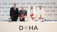 US Ambassador to Qatar HE Timmy Davis (first left); Acting CEO of EAA Foundation Mohammed Al Kubaisi (second right); and USAID Mission Director for Afghanistan Joel Sandefur (second left) at the agreement signing yesterday. 