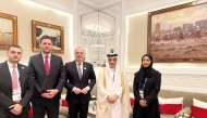 Minister for Europe and Foreign Affairs of the Republic of Albania, H E Igli Hasani with Board Member of Qatar Chamber, Mohammed bin Ahmed Al Obaidli and other officials during the meeting.