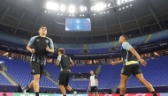 Botafogo players during a training session yesterday.