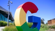 A giant Google logo is seen at Google's Bay View campus in Mountain View, California on August 13, 2024. Photo by Josh Edelson / AFP