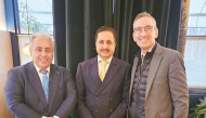 Ambassador of Qatar to France, H E Sheikh Ali bin Jassim Al Thani, QC Chairman, Sheikh Khalifa bin Jassim Al Thani and the Director of the Office of the Minister for Europe and Foreign Affairs, Aurelien Le Chevalier during the meeting. 