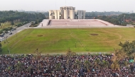 People celebrate Victory Day in front of the parliament house complex in Dhaka, Bangladesh, on December 16, 2024. (Xinhua)