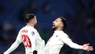 Bahrain's Mahdi Abduljabbar (right) celebrates with Mohamed Marhoon.