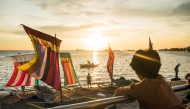 Colorful sails, called vinta, of the Sama Bajau line the shore of Zamboanga City during its weeks-long Hermosa Festival. Photo by Martin San Diego for The Washington Post.