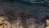 Handout picture released by NGO Coast 2 Coast Movement showing an aerial view of workers cleaning up Las Capullanas beach, after an oil spill in the Lobitos district in Piura, northern Peru on December 22, 2024. Photo by Nicolas LANDA TAMI / Coast to Coast Movement / AFP