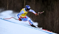 French skier Cyprien Sarrazin during a training session before crashing ahead of the Men's downhill race of the FIS Alpine Skiing World Cup event, in Bormio on December 27, 2024. (Photo by Fabrice COFFRINI / AFP)