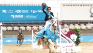 Abdullah bin Tamim bin Hamad Al Thani celebrates after dominating the CSICh-B Future Champions (1.10m) class.