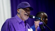 (FILES) Suriname's former President Desi Bouterse speaks during a rally at his NDP party centre, where he asked supporters to calmly wait for the High Court of Justice verdict in his appeals case against the Court Martial, in Paramaribo, on December 16, 2023. (Photo by Ranu Abhelakh / AFP)
