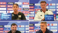 Clockwise from top left: Oman coach Rasheed Jaber, Saudi Arabia coach Herve Renard, Bahrain coach Dragan Talajic and Kuwait coach Juan Pizzi during the press conferences.