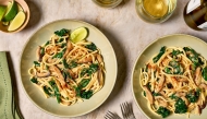 Linguine With miso Butter, Shiitakes and Spinach. (Photo by Peggy Cormary for The Washington Post)