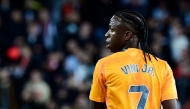 Real Madrid's Brazilian forward #07 Vinicius Junior looks on during the Spanish league football match between Valencia CF and Real Madrid CF at the Mestalla stadium in Valencia on January 3, 2025. (Photo by JOSE JORDAN / AFP)
