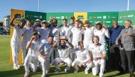 South Africa’s players celebrate after winning the Test series against Pakistan.