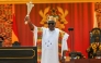 Ghana's new President John Mahama holds state sword after taking the oath of office at his inauguration at the Independence Square in Accra on January 7, 2025. (Photo by Nipah Dennis / AFP)