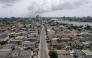 File: An aerial view shows empty streets in Lagos on March 31, 2020, after Nigeria locked down its economic hub. (Photo by Pierre Favennec / AFP)
