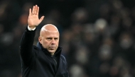 Liverpool's Dutch manager Arne Slot waves to the fans after the English League Cup semi-final first leg football match between Tottenham Hotspur and Liverpool at the Tottenham Hotspur Stadium in London, on January 8, 2025. Photo by JUSTIN TALLIS / AFP