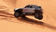 Belgian driver Guillaume de Mevius and French co-driver Mathieu Baumel compete during Stage 6 of the Dakar Rally 2025.