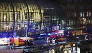 Firefighters' and rescue vehicles are stationed outside the Strasbourg railway station following a collision of two trams, in Strasbourg, eastern France, on January 11, 2025. Photo by FREDERICK FLORIN / AFP