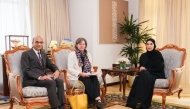 NHRC Chairperson H E Maryam bint Abdullah Al Attiyah (right) meeting UNDP representatives in Doha yesterday. 