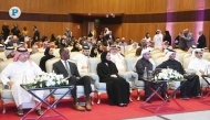 Minister of Social Development and Family H E Buthaina bint Ali Al Jabr Al Nuaimi (third left);  US Ambassador to Qatar  H E Timmy Davis (second left); and Chairman of QCS Sheikh Dr. Khalid bin Jaber Al Thani (third right) during the QCS  Strategic Plan for 2025-2028 launch yesterday. Pic: Amr Diab/The Peninsula 