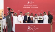 The connections of Gold Fleece celebrate their Khor Al Adaid Cup victory. Qatar Racing and Equestrian Club Manager Abdulla Rashid Al Kubaisi crowned the winners.
