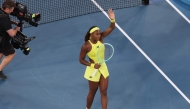 USA's Coco Gauff celebrates victory over Canada's Leylah Fernandez after their women's singles match on day six of the Australian Open tennis tournament in Melbourne on January 17, 2025. (Photo by DAVID GRAY / AFP)