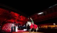 Portugal's Duarte Seabra astride Dourados 2 celebrates after winning the CSI4* Grand Prix title. The podium winners of the event were honoured by Doha International Tour Organizing Committee Chairman Rashid Nasser Al Kaabi, Secretary-General of Qatar Equestrian Federation and Organizing Committee Member Sheikh Ahmed bin Noah Al Thani.