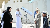 Minister of Education and Higher Education H E Lolwah bint Rashid Al Khater interacting with students during her visit to Al Ahnaf Bin Qais Preparatory School for Boys.