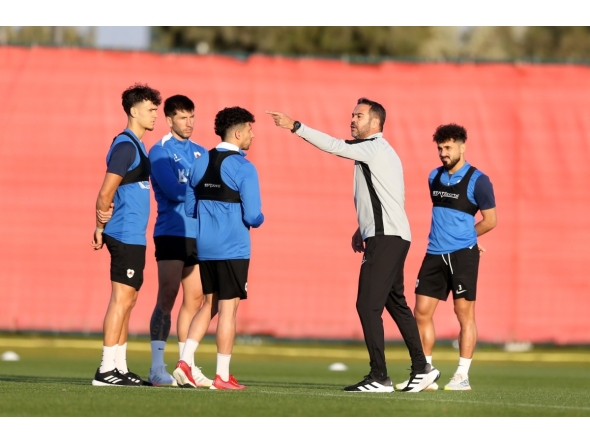 Al Rayyan coach Artur Jorge gives instructions to players during a training session as his team prepares for their upcoming clash against Al Duhail.