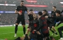 Barcelona's Brazilian forward #11 Raphinha (C) celebrates victory with teammates at the end of the UEFA Champions League, league phase football match between SL Benfica and FC Barcelona at Luz stadium in Lisbon on January 21, 2025. Barcelona won 4-5. (Photo by Patricia DE MELO MOREIRA / AFP)
