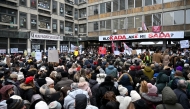 Thousands of teachers, students, and citizens protest during a one-day work stoppage in Belgrade on January 20, 2025, following the November 2024 collapsed of a roof at a train station in Novi Sad, that killed 15 people. Photo by Oliver Bunic / AFP