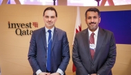 Minister of Commerce and Industry H E Sheikh Faisal bin Thani bin Faisal Al Thani with Minister Delegate for Foreign Trade and French Nationals Abroad H E Laurent Saint-Martin during World Economic Forum 2025.