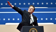 (FILES) Tesla and SpaceX CEO Elon Musk gestures as he speaks during the inaugural parade inside Capitol One Arena, in Washington, DC, on January 20, 2025. (Photo by ANGELA WEISS / AFP)
