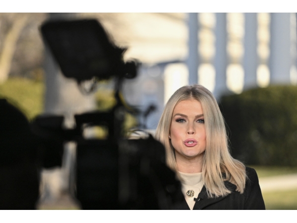 White House Press Secretary Karoline Leavitt speaks during an interview with a local network on the grounds of the White House in Washington, DC, on January 22, 2025. (Photo by Roberto Schmidt/ AFP)