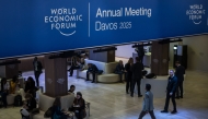 The photo shows signs of the World Economic Forum (WEF) at the Congress center, during the WEF annual meeting in Davos. (AFP)