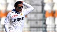 Pakistan's Noman Ali celebrates after taking the wicket of West Indies' Kemar Roach at the Multan Cricket Stadium on January 25, 2025. (Photo by Farooq Naeem / AFP)