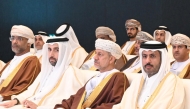 Minister of Commerce and Industry H E Sheikh Faisal bin Thani bin Faisal Al Thani, Minister of Commerce, Industry and Investment Promotion of the Sultanate of Oman, H E Qais bin Mohammed Al Yousef with other dignitaries at the the Oman-Qatar Economic Forum in Muscat, yesterday.