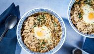 Savory Oatmeal With Mushrooms and Eggs. (Photo by Rey Lopez for The Washington Post; food styling by Carolyn Robb for The Washington Post)
