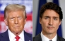 File: This combination of pictures created on November 29, 2024 shows former US President and Republican presidential candidate Donald Trump during a campaign rally at PPG Paints Arena in Pittsburgh, Pennsylvania on November 4, 2024 and Canadian Prime Minister Justin Trudeau during a press conference with French President Emmanuel Macron in Montreal, Canada, on September 26, 2024. (Photo by Charly Triballeau and Ludovic Marin / AFP)

