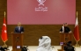 Prime Minister and Minister of Foreign Affairs H E Sheikh Mohammed bin Abdulrahman bin Jassim Al Thani and Minister of Foreign Affairs of Türkiye H E Dr. Hakan Fidan addressing a press conference. (AFP)