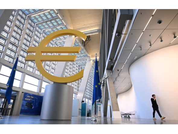 Photo used for representational purposes. A giant Euro sculpture is pictured at the headquarters of the European Central Bank (ECB) prior to a press conference on the Eurozone's monetary policy in Frankfurt am Main, western Germany, on January 30, 2025. Photo by Kirill KUDRYAVTSEV / AFP.