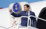 US Secretary of State Marco Rubio boards a plane en route to El Salvador at Panama Pacifico International Airport in Panama City on February 3, 2025. (Photo by Mark Schiefelbein / Pool AP / AFP)
