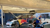 Nasser Saleh Al Attiyah’s car undergoes final preparations ahead of the rally.