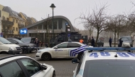 Police officers stand guard outside the Clemenceau metro station following a shooting, in Brussels on February 5, 2025. Photo by RACHELLE DUFOUR / Belga / AFP